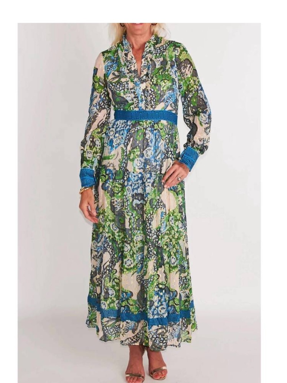CK BRADLEY annabelle maxi dress in dragon green/gold - Large